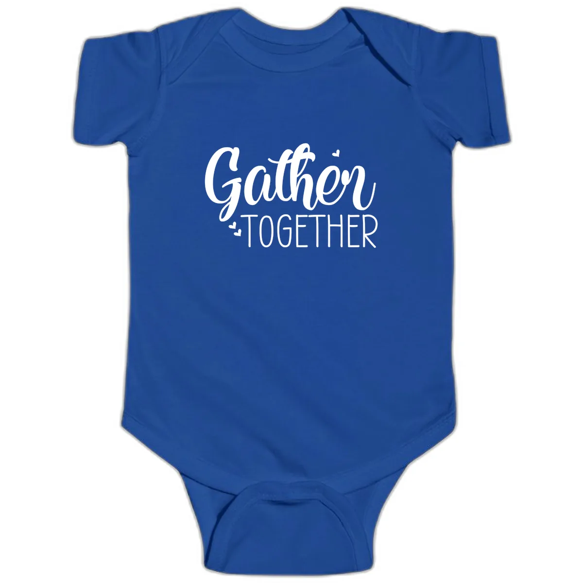 Gather Together Script Design Baby Onesie in Royal