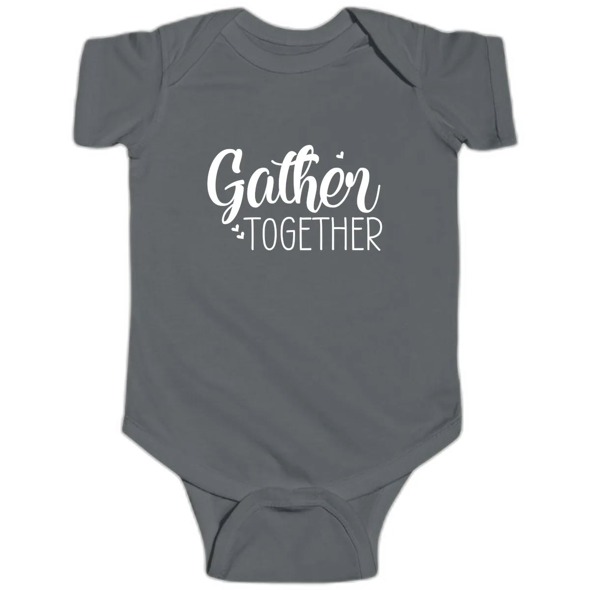 Gather Together Script Design Baby Onesie in Charcoal