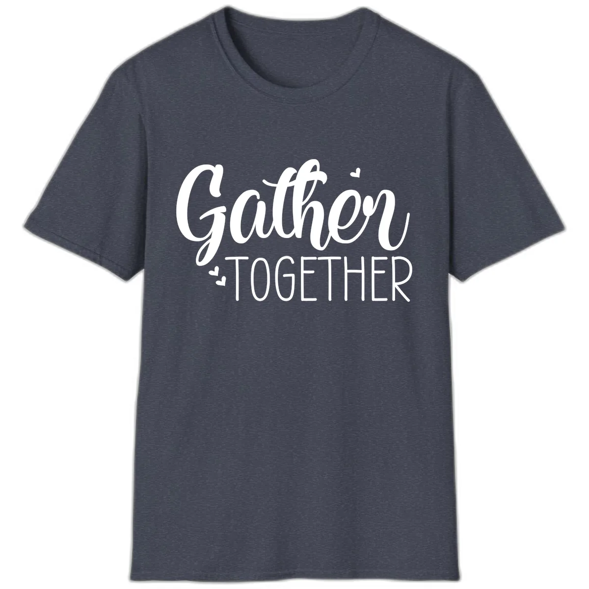 Gather Together Script Design T-Shirt in Heather Navy