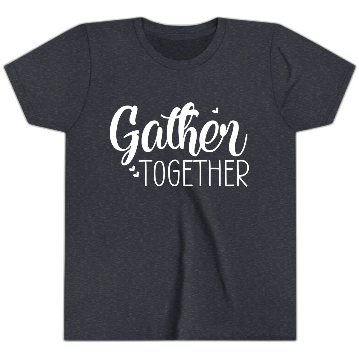 Gather Together Script Design Youth T-Shirt in Heather Navy