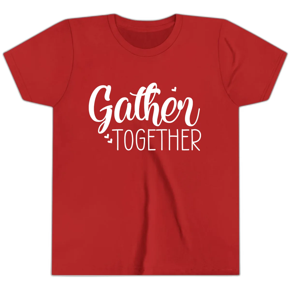 Gather Together Script Design Youth T-Shirt in Red