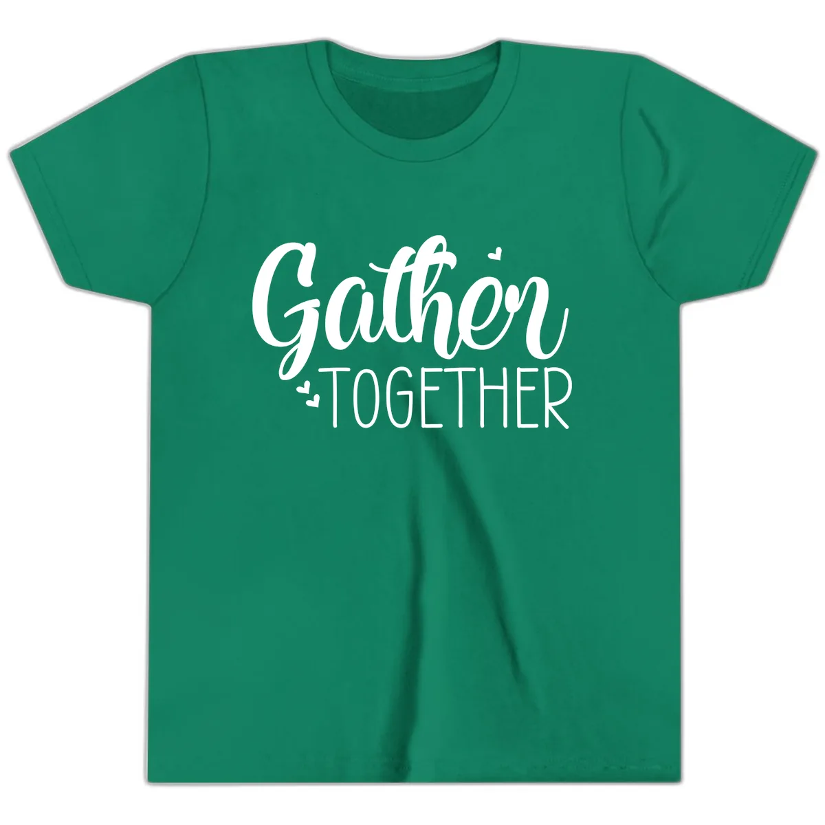 Gather Together Script Design Youth T-Shirt in Kelly