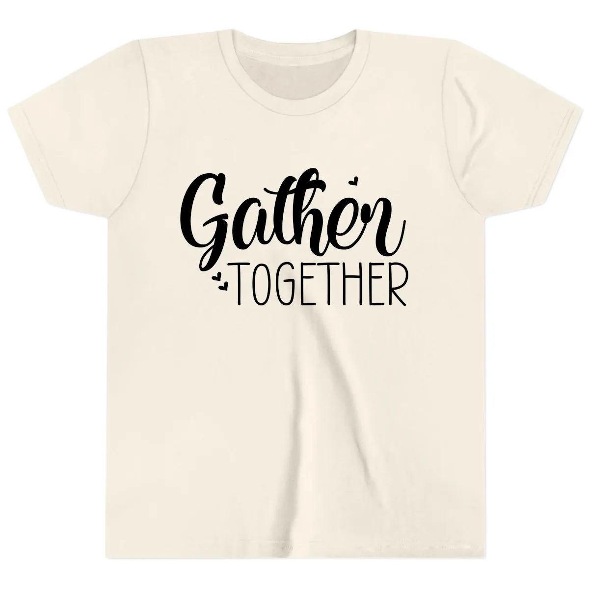 Gather Together Script Design Youth T-Shirt in Natural