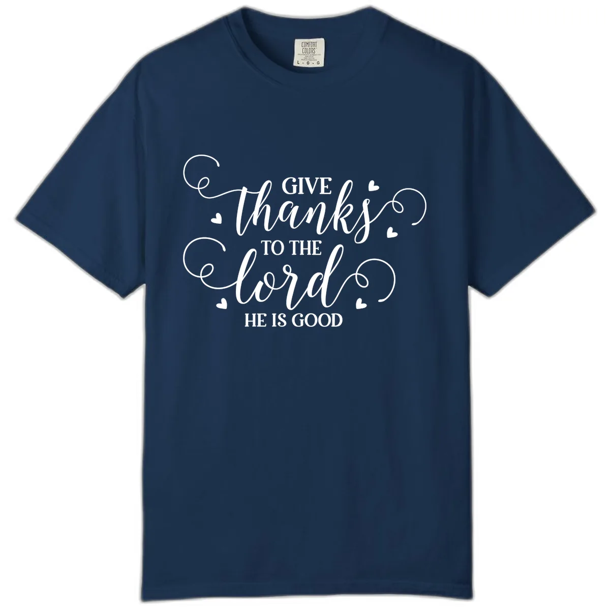Give Thanks To The Lord Christian Typography Comfort Color in Navy