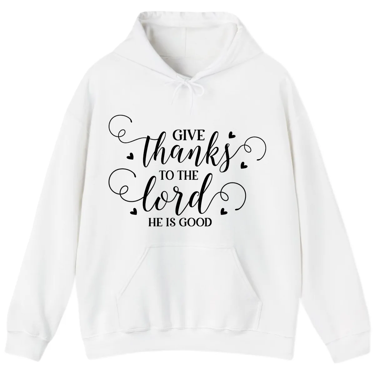 Give Thanks To The Lord Christian Typography Hoodie in White