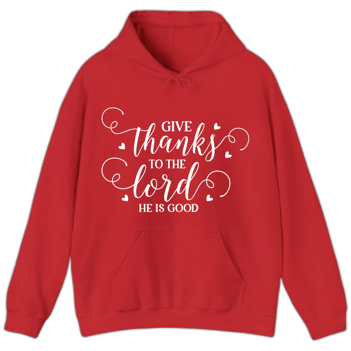 Give Thanks To The Lord Christian Typography Hoodie in Red