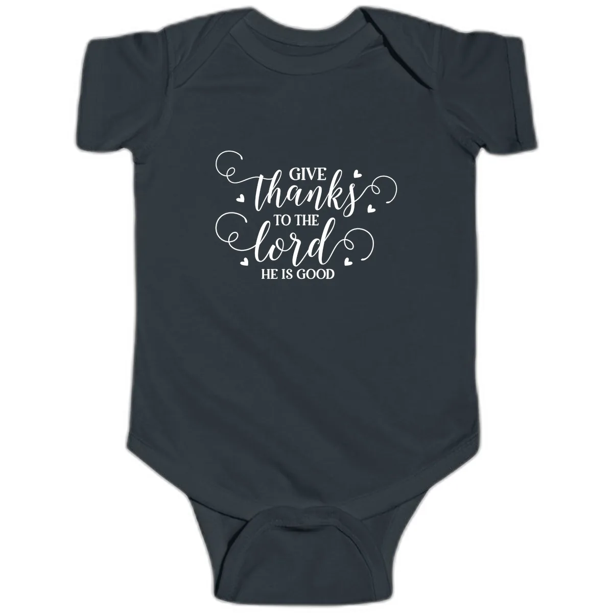 Give Thanks To The Lord Christian Typography Baby Onesie in Black