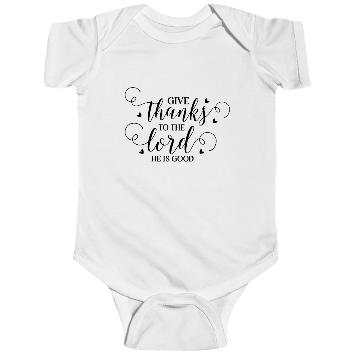 Give Thanks To The Lord Christian Typography Baby Onesie in White