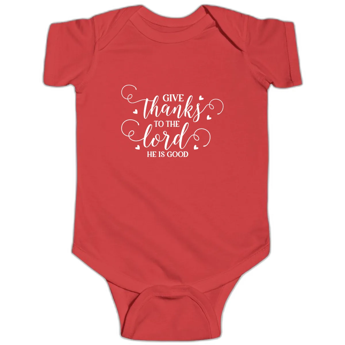 Give Thanks To The Lord Christian Typography Baby Onesie in Red