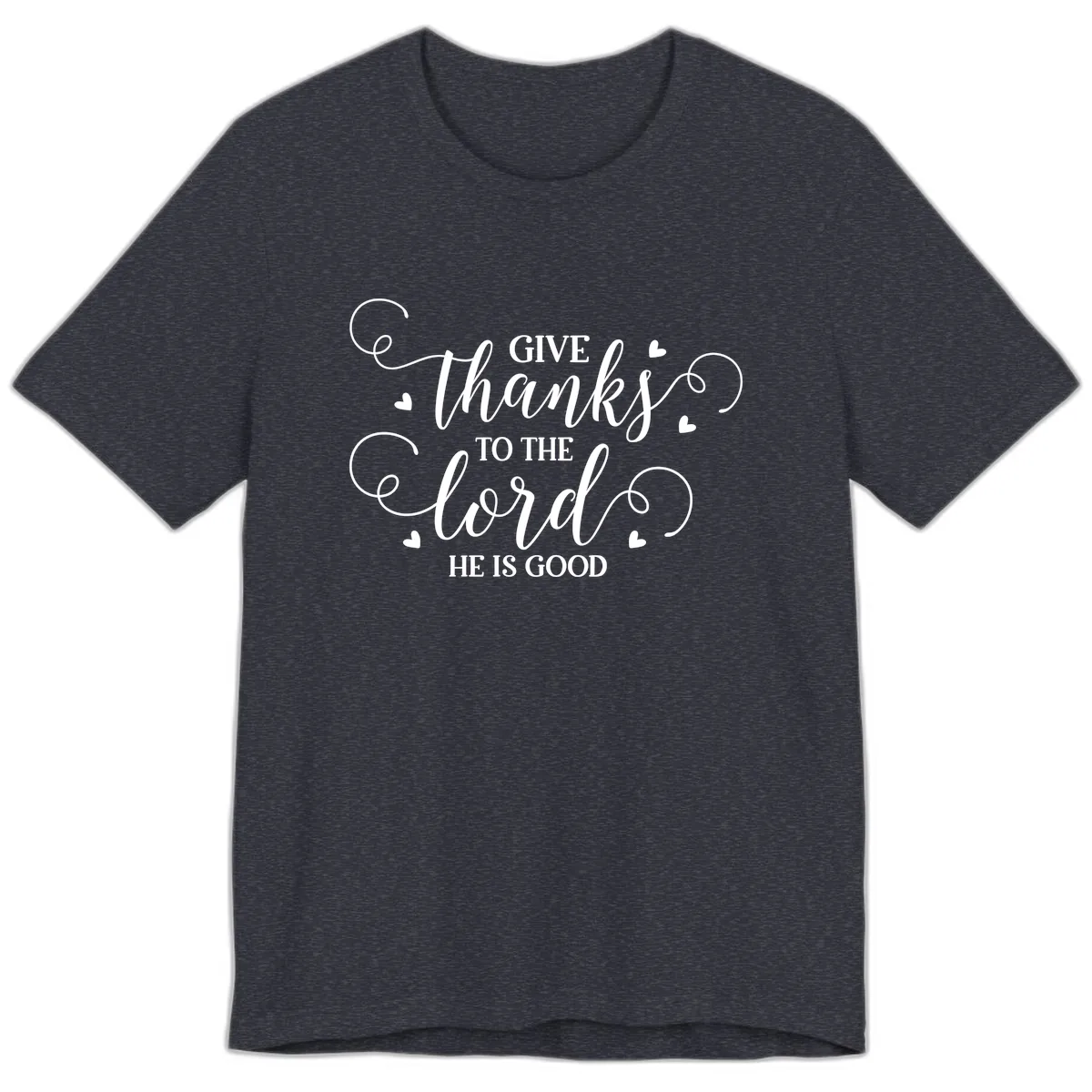 Give Thanks To The Lord Christian Typography Premium T-Shirt in Heather Navy