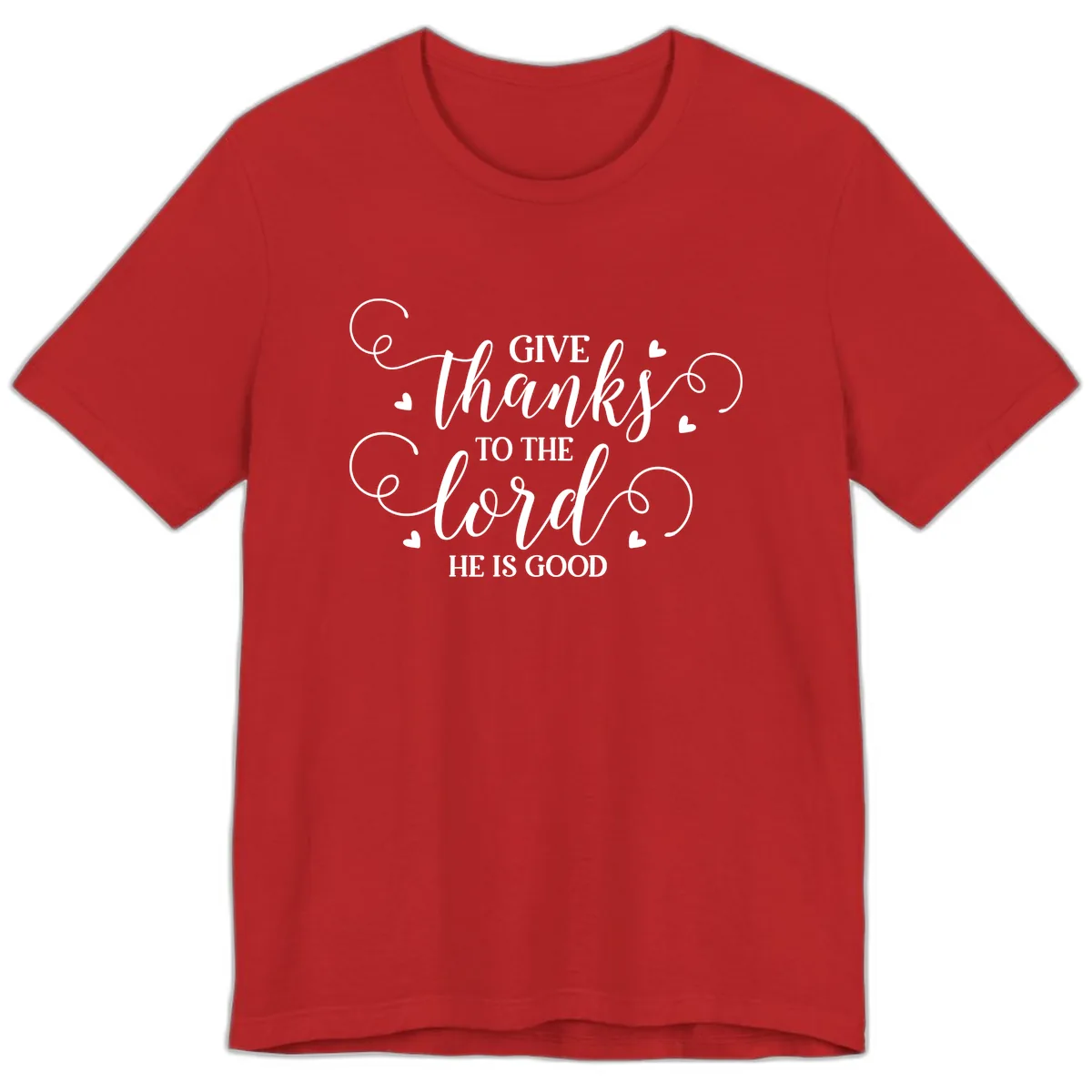 Give Thanks To The Lord Christian Typography Premium T-Shirt in Red