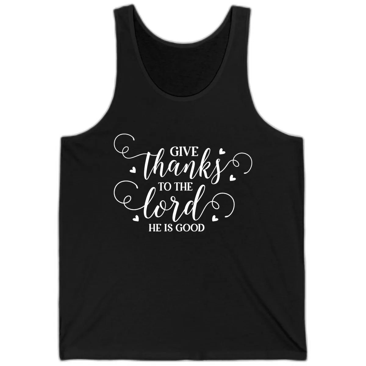 Give Thanks To The Lord Christian Typography Tank in Black