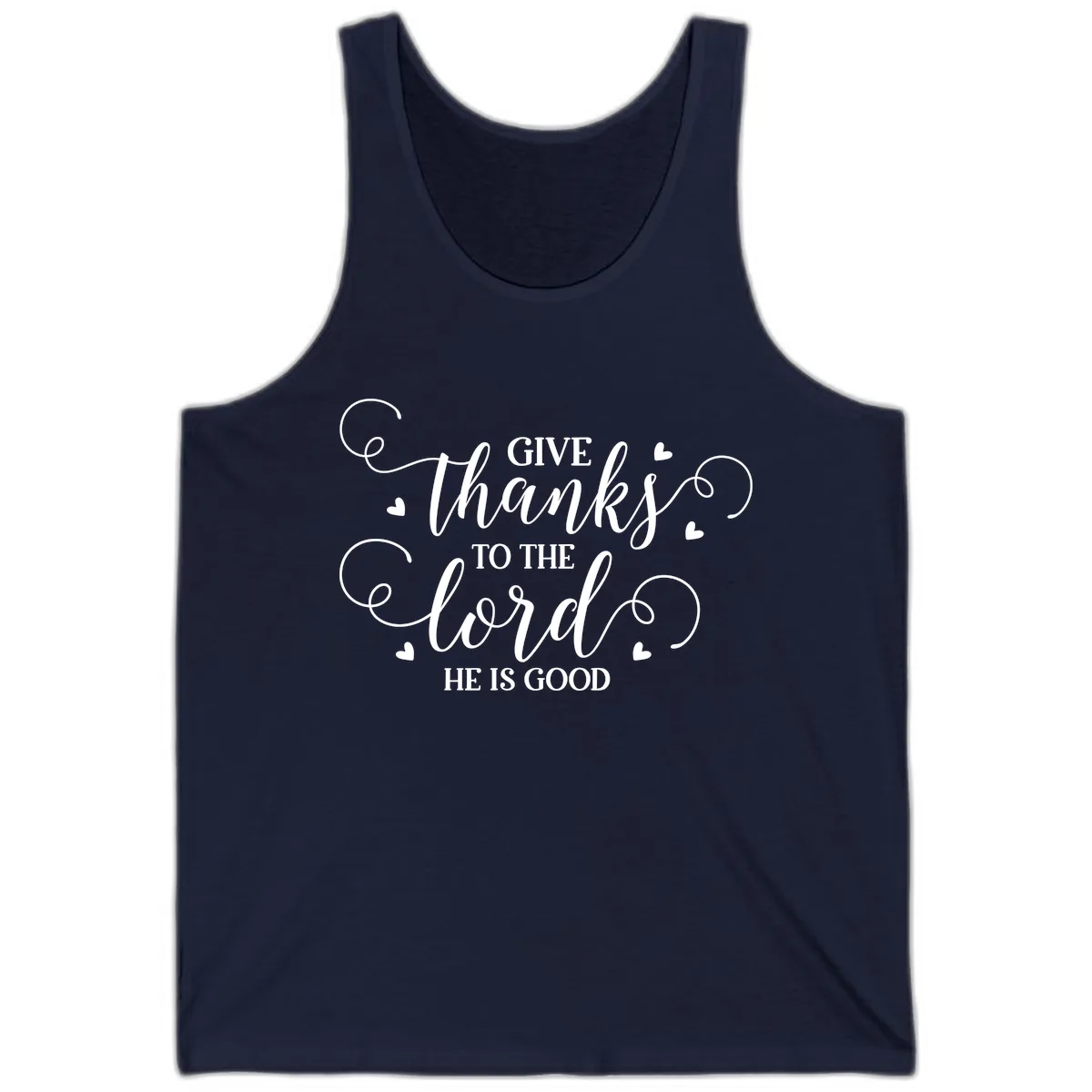 Give Thanks To The Lord Christian Typography Tank in Navy