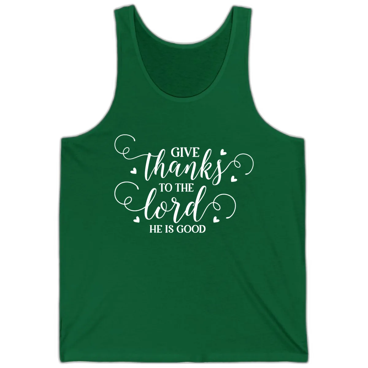 Give Thanks To The Lord Christian Typography Tank in Kelly