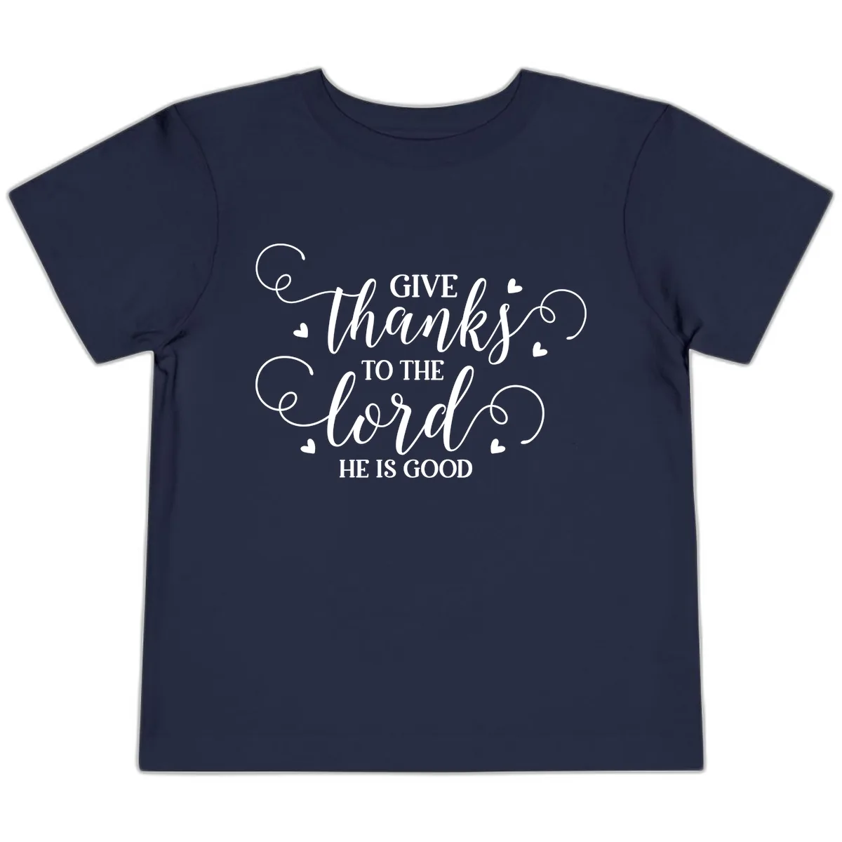 Give Thanks To The Lord Christian Typography Toddler T-Shirt in Navy