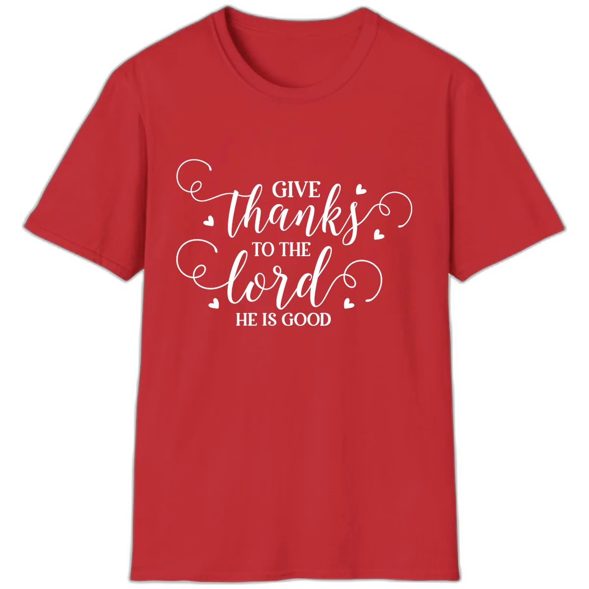 Give Thanks To The Lord Christian Typography T-Shirt in Red