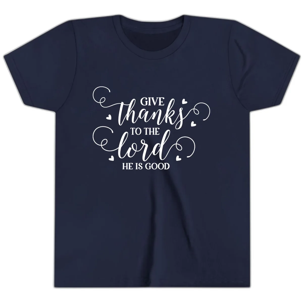 Give Thanks To The Lord Christian Typography Youth T-Shirt in Navy