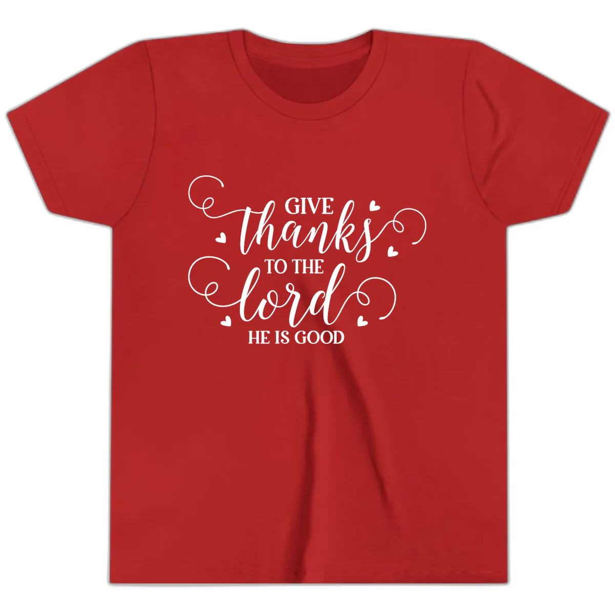 Give Thanks To The Lord Christian Typography Youth T-Shirt in Red
