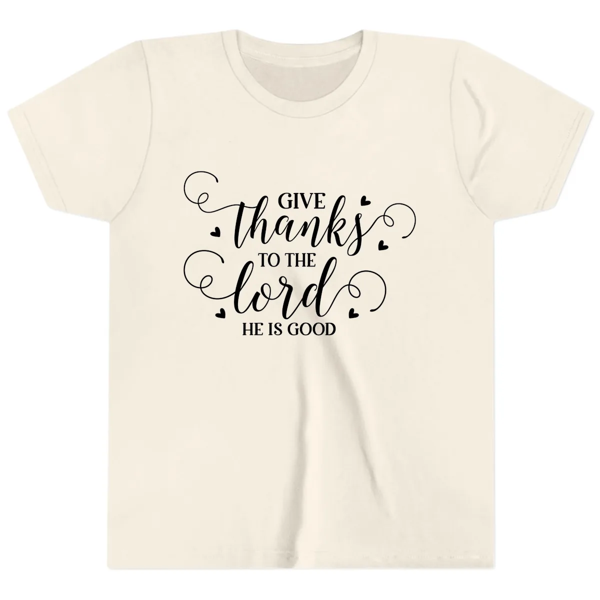 Give Thanks To The Lord Christian Typography Youth T-Shirt in Natural