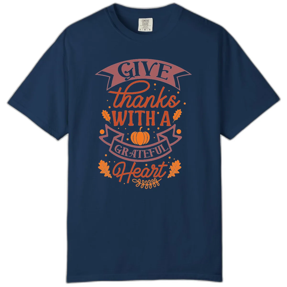 Give Thanks With A Grateful Heart Thanksgiving Comfort Color in Navy