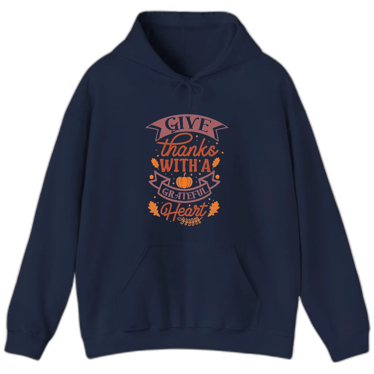 Give Thanks With A Grateful Heart Thanksgiving Hoodie in Navy
