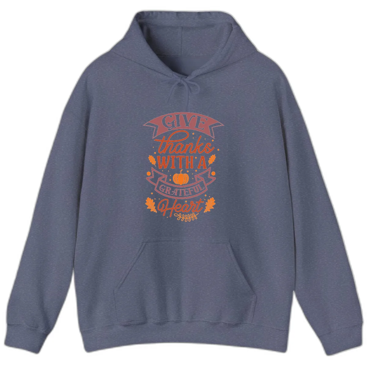 Give Thanks With A Grateful Heart Thanksgiving Hoodie in Heather Navy