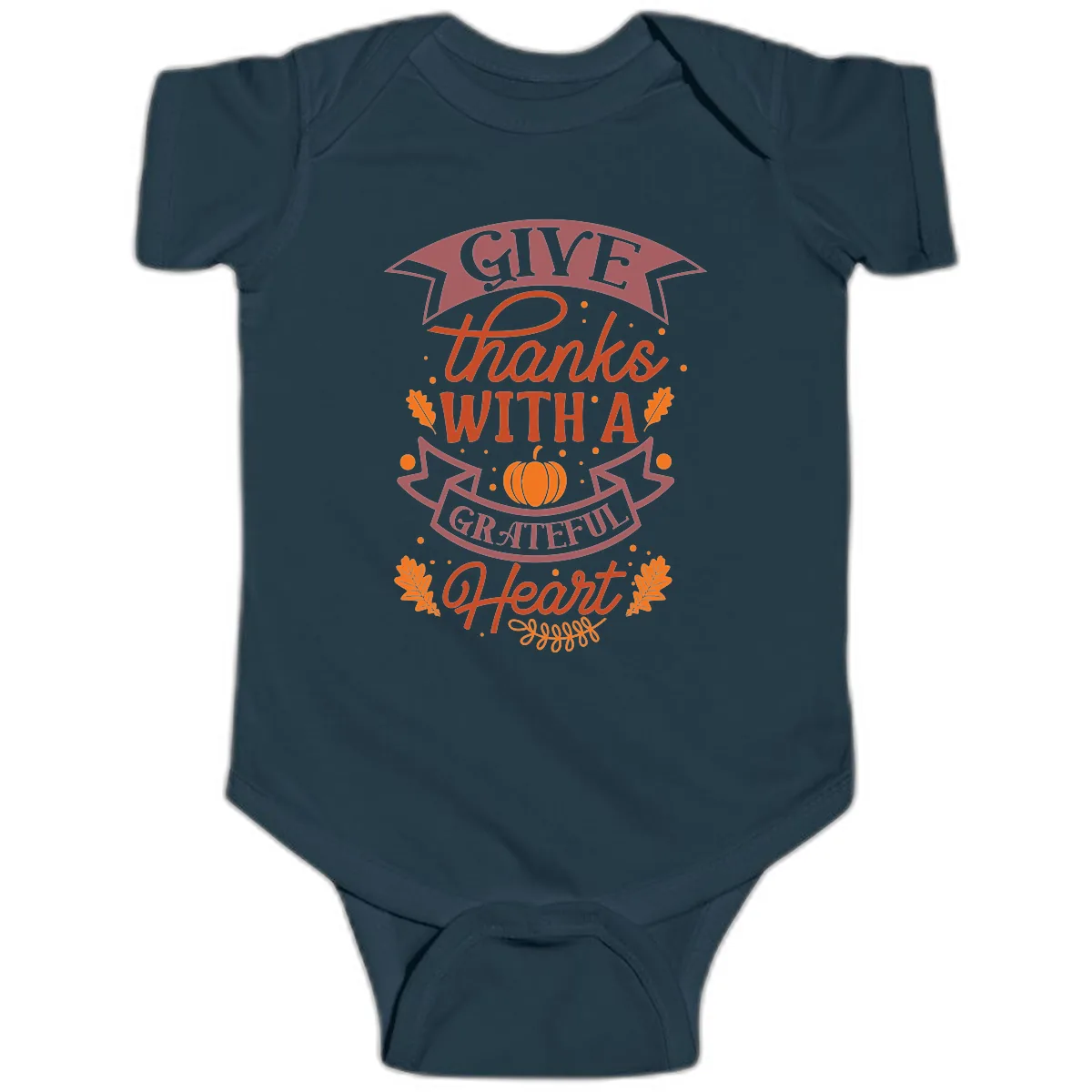 Give Thanks With A Grateful Heart Thanksgiving Baby Onesie in Navy