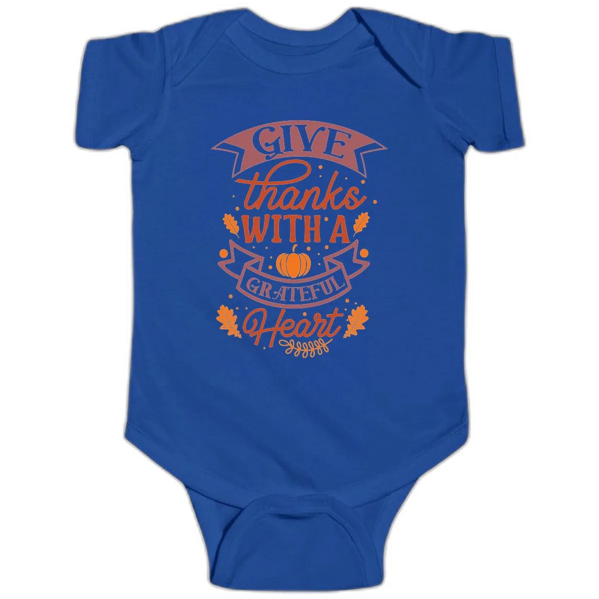 Give Thanks With A Grateful Heart Thanksgiving Baby Onesie in Royal