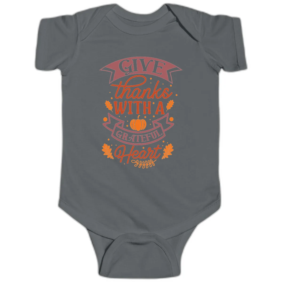 Give Thanks With A Grateful Heart Thanksgiving Baby Onesie in Charcoal