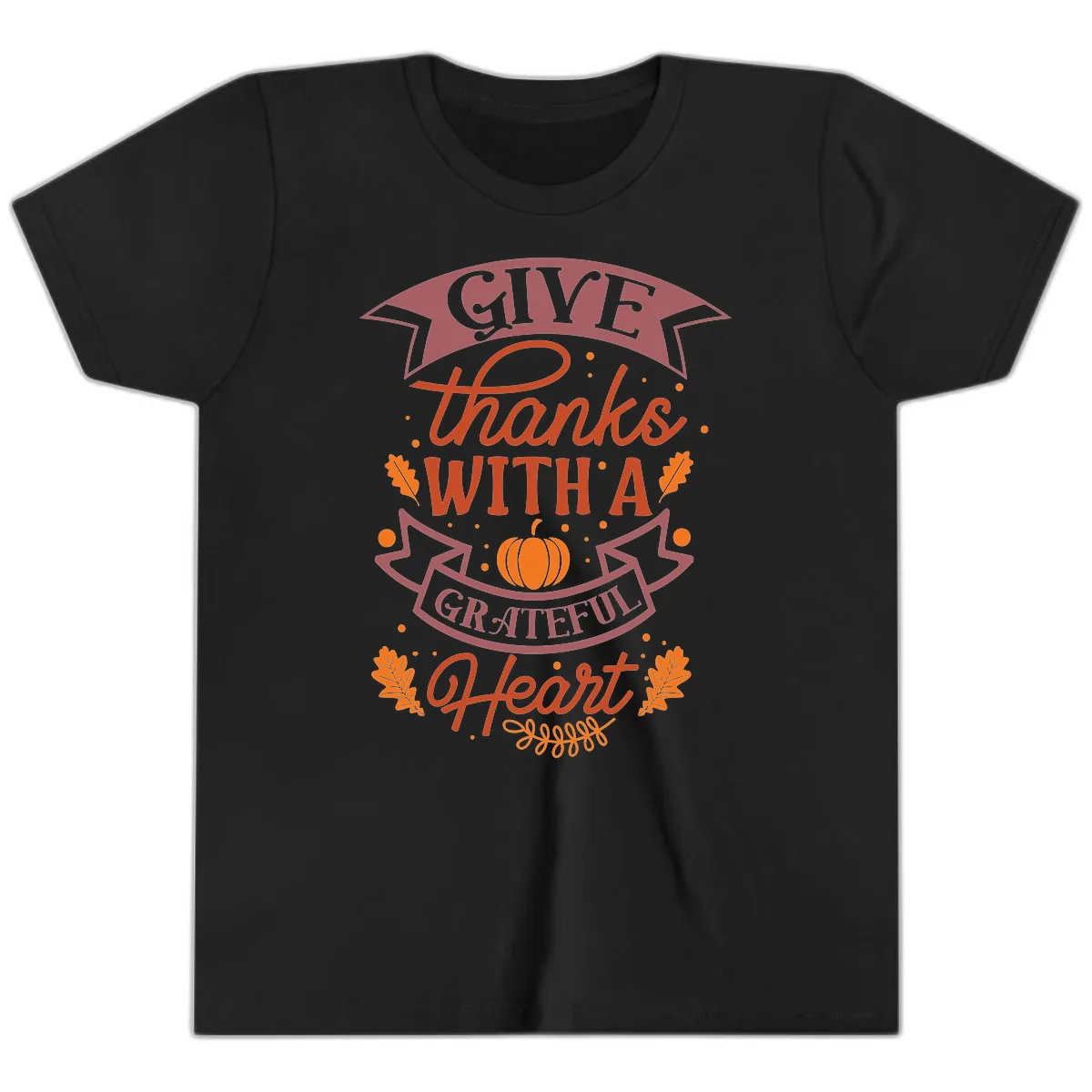 Give Thanks With A Grateful Heart Thanksgiving Youth T-Shirt in Black