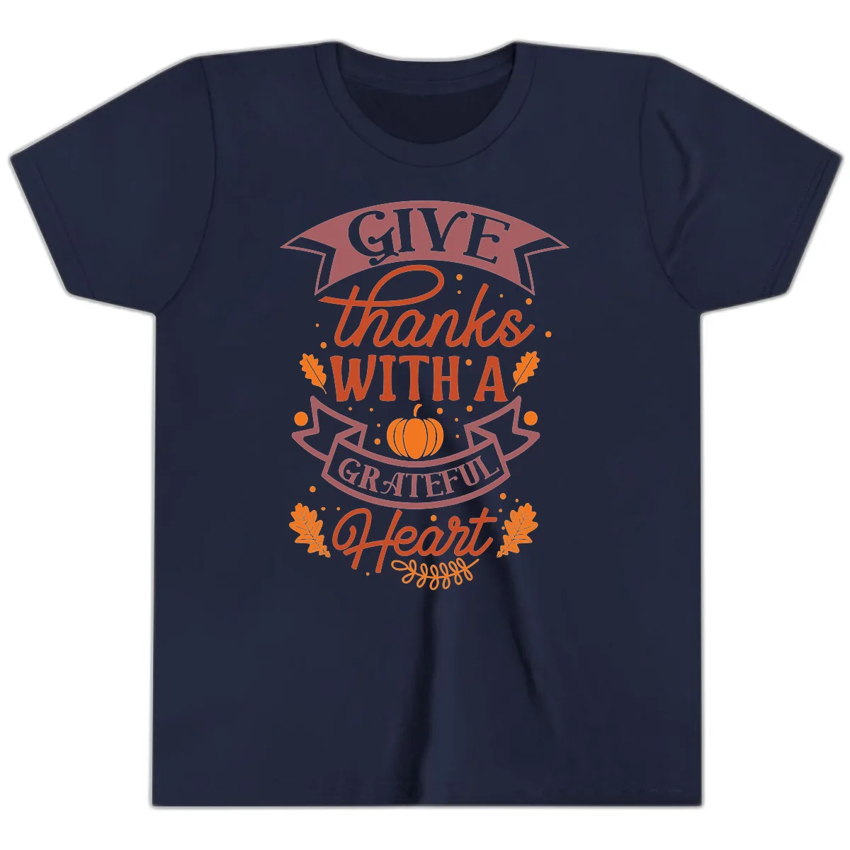 Give Thanks With A Grateful Heart Thanksgiving Youth T-Shirt in Navy