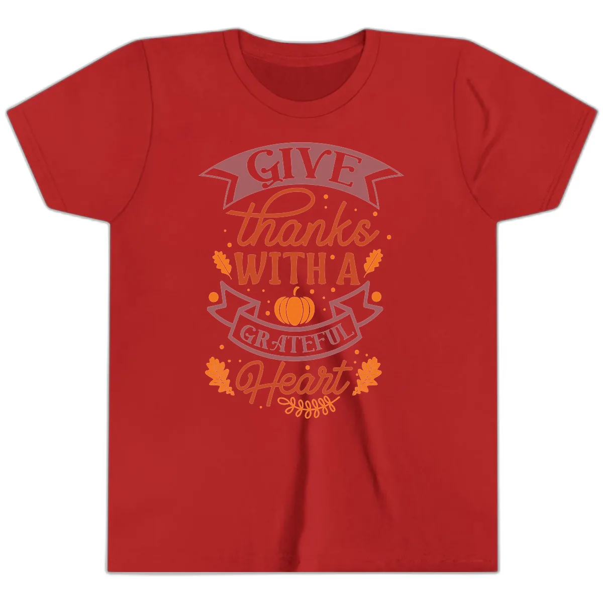 Give Thanks With A Grateful Heart Thanksgiving Youth T-Shirt in Red