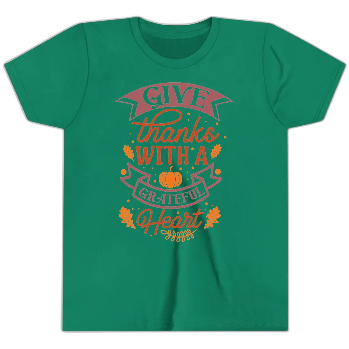 Give Thanks With A Grateful Heart Thanksgiving Youth T-Shirt in Kelly