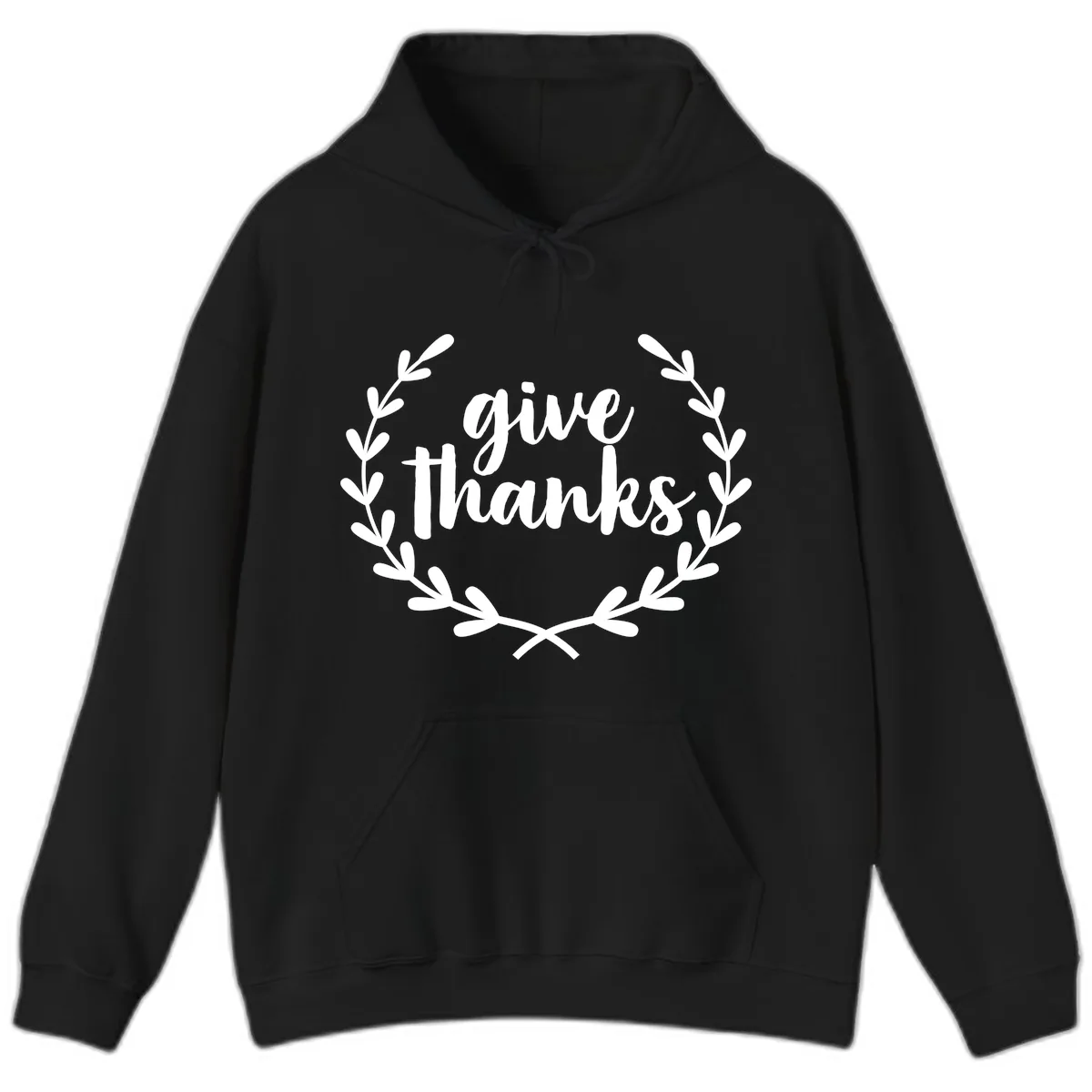 Give Thanks Laurel Wreath Hoodie in Black