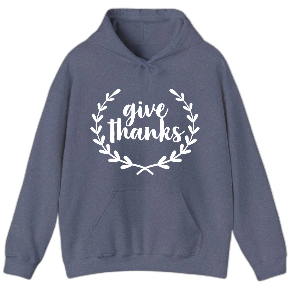 Give Thanks Laurel Wreath Hoodie in Heather Navy