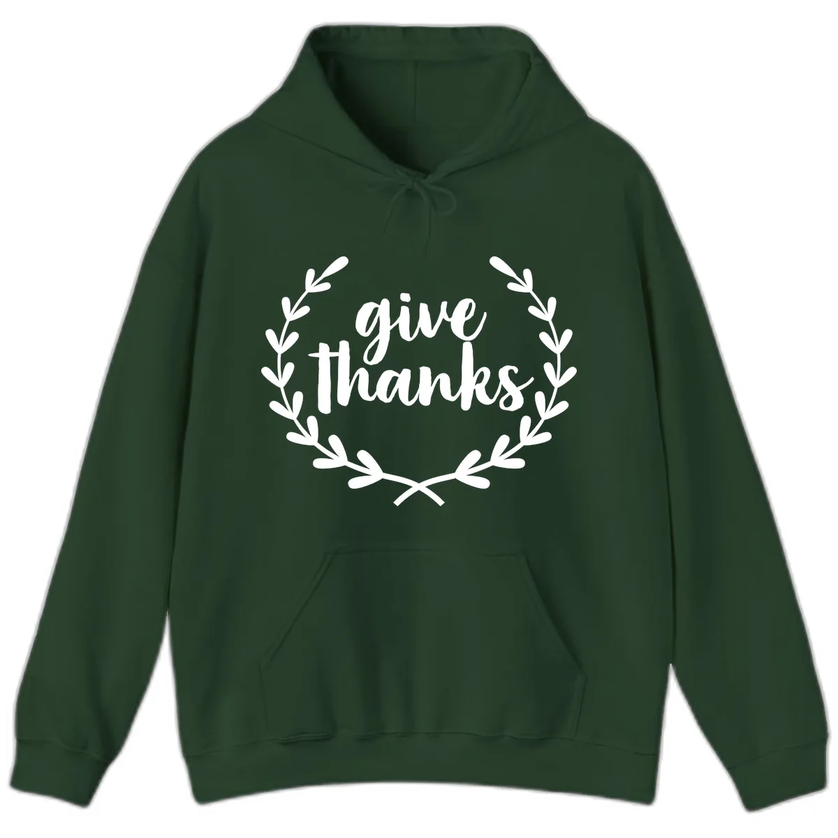 Give Thanks Laurel Wreath Hoodie in Forest Green