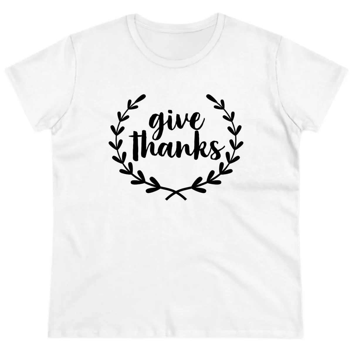 Give Thanks Laurel Wreath Ladies Tee in White
