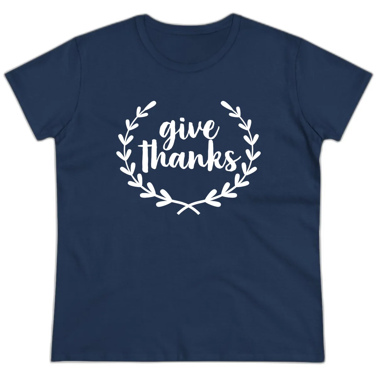 Give Thanks Laurel Wreath Ladies Tee in Navy