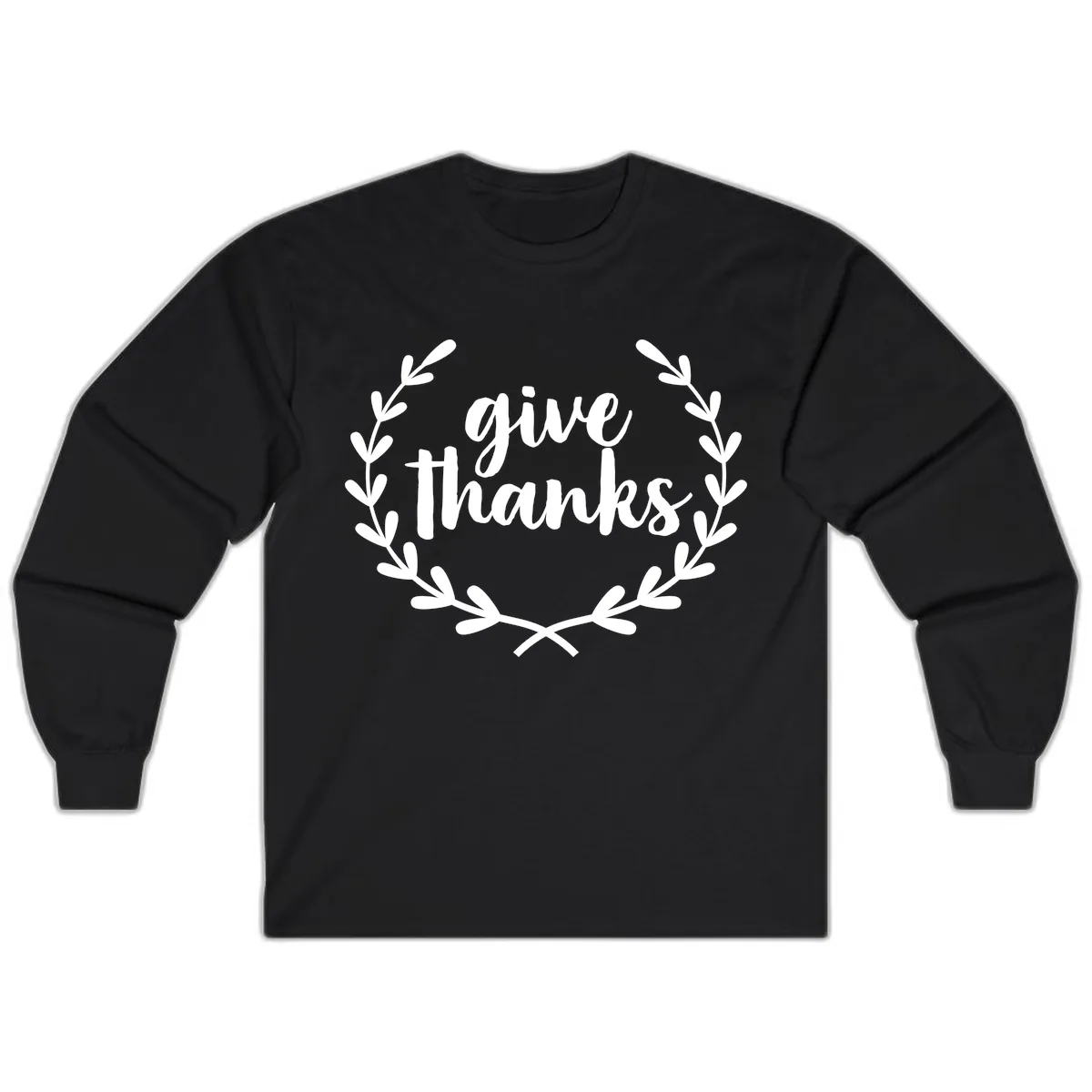 Give Thanks Laurel Wreath Long Sleeve in Black