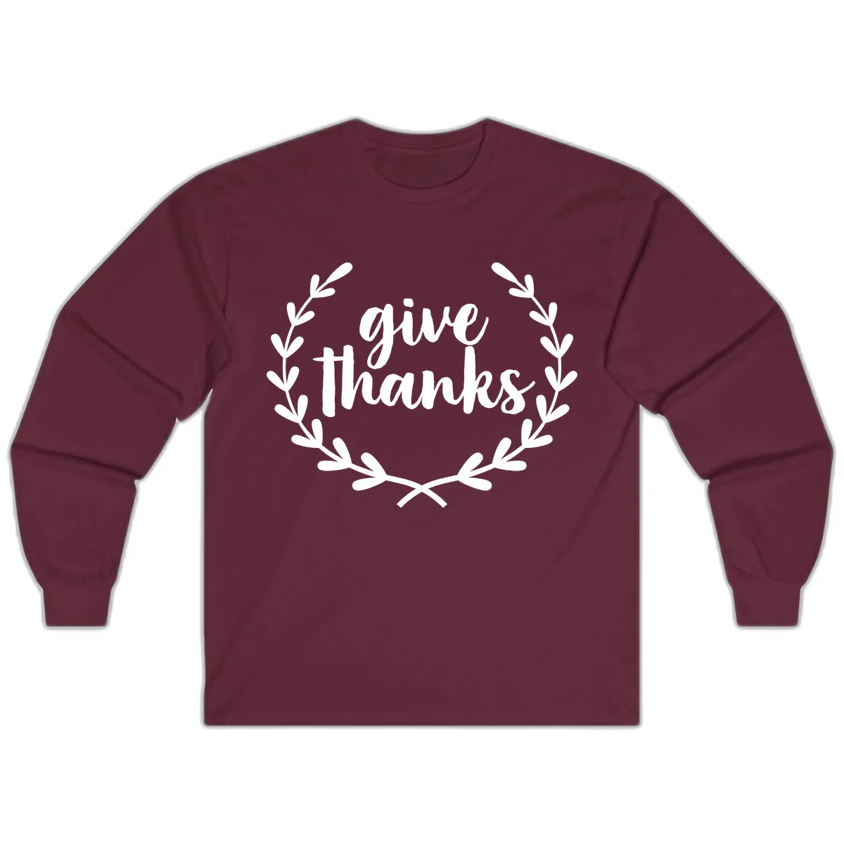 Give Thanks Laurel Wreath Long Sleeve in Maroon