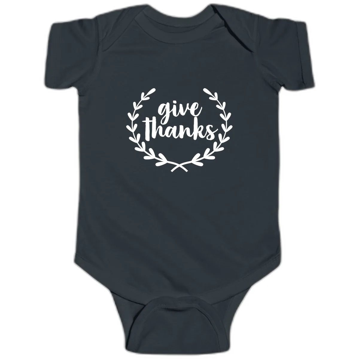 Give Thanks Laurel Wreath Baby Onesie in Black
