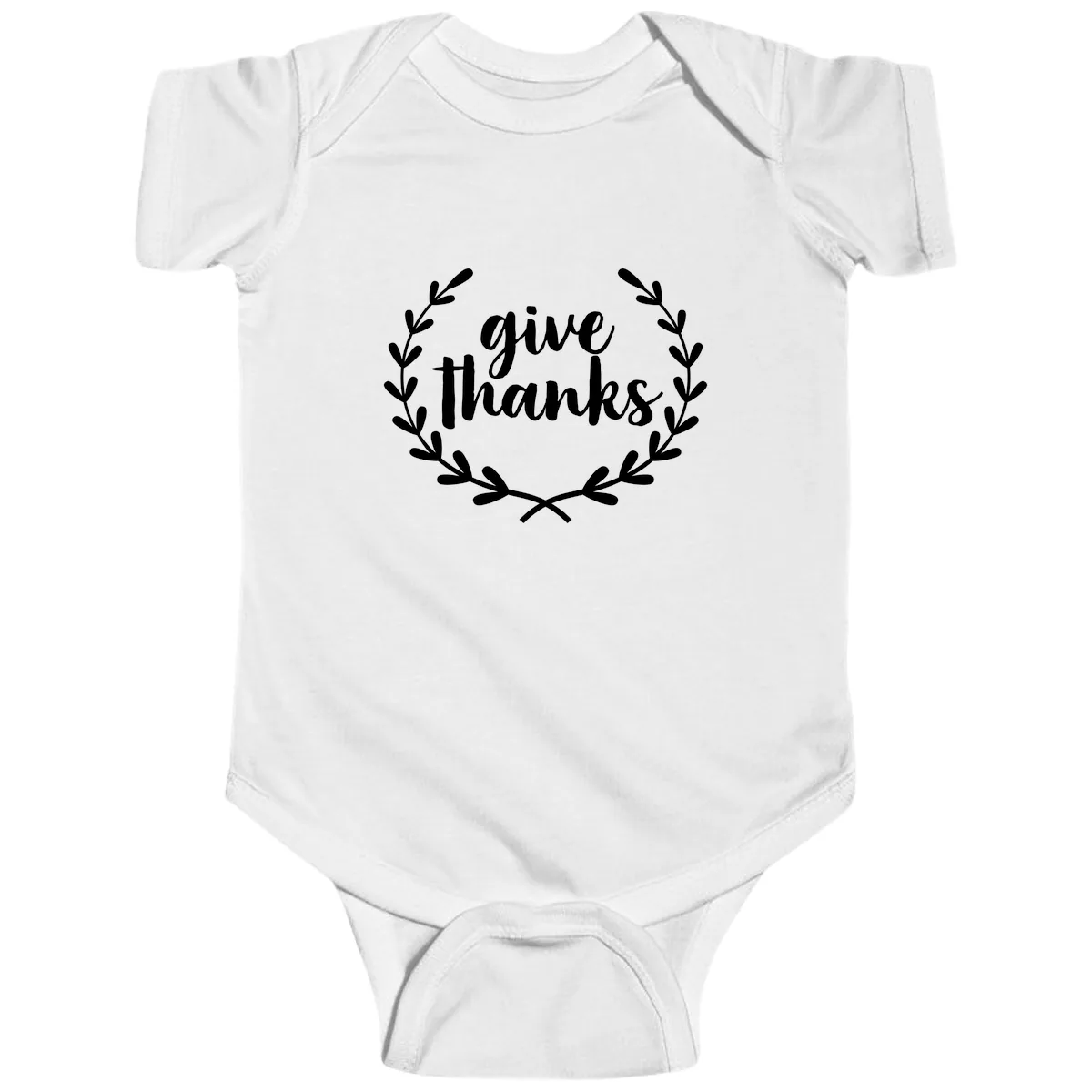 Give Thanks Laurel Wreath Baby Onesie in White
