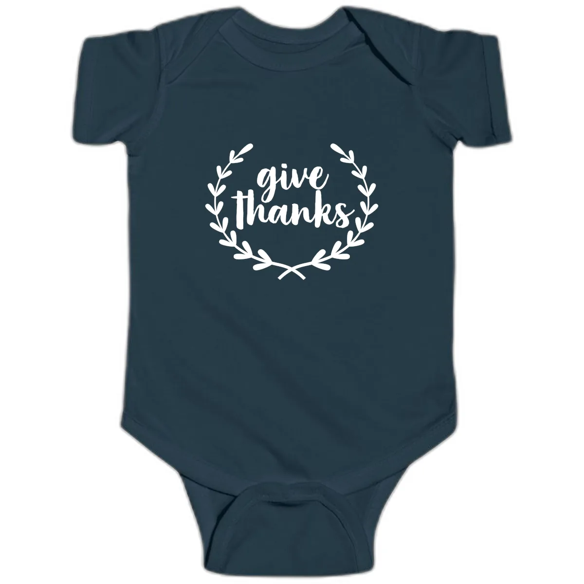 Give Thanks Laurel Wreath Baby Onesie in Navy