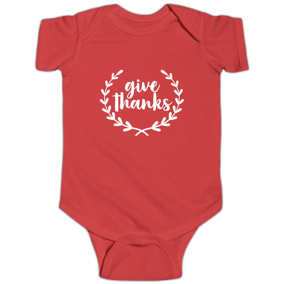 Give Thanks Laurel Wreath Baby Onesie in Red