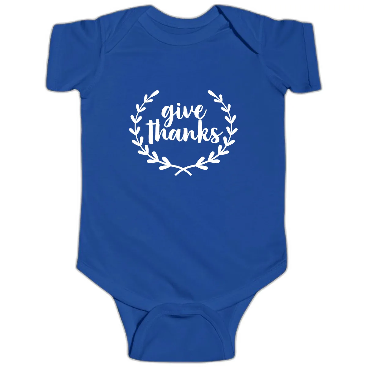 Give Thanks Laurel Wreath Baby Onesie in Royal
