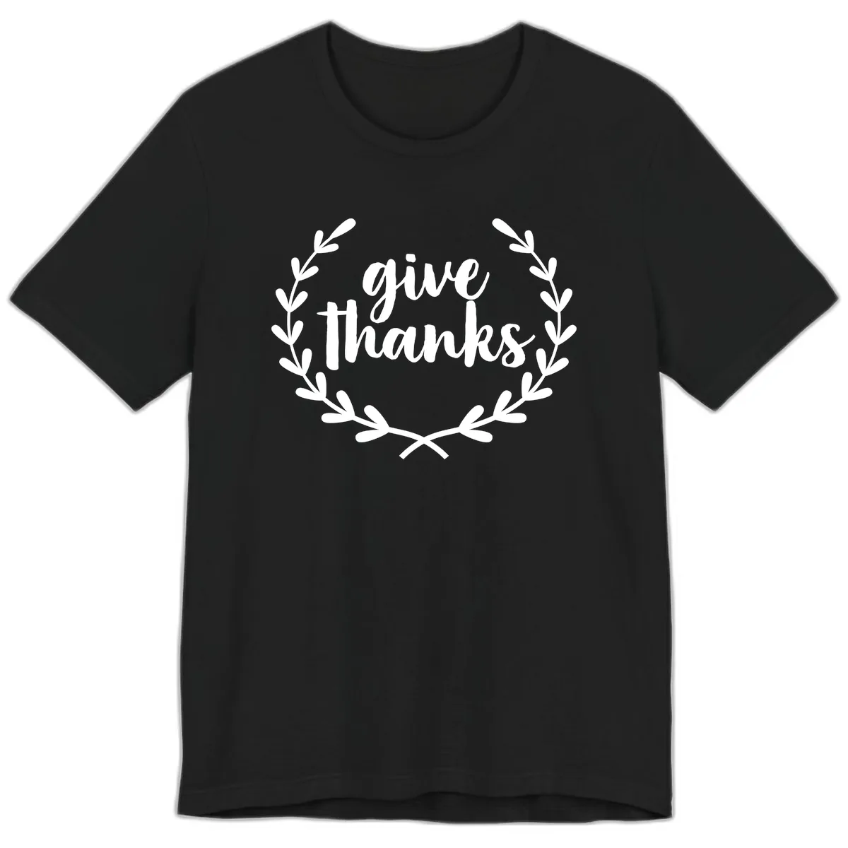 Give Thanks Laurel Wreath Premium T-Shirt in Black