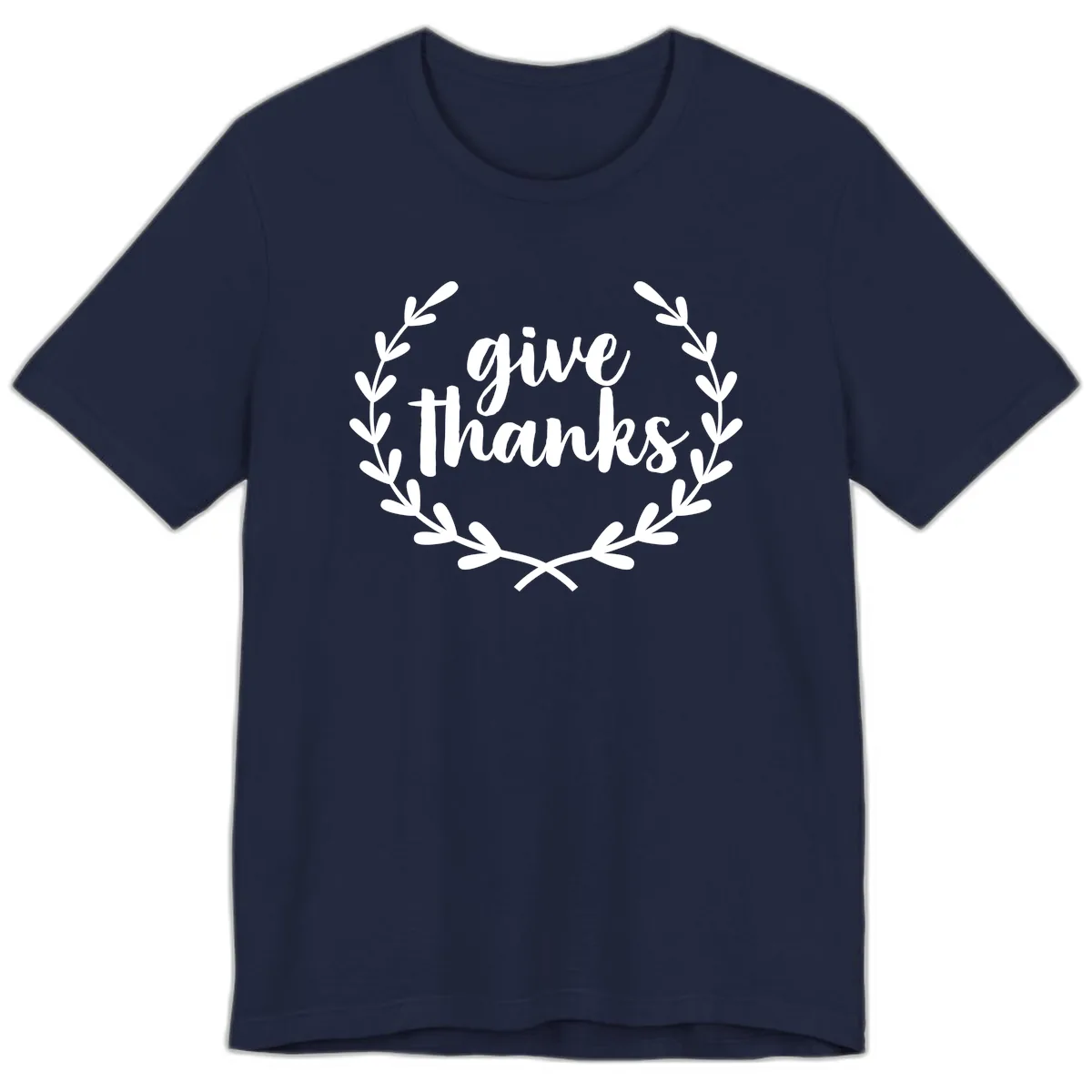 Give Thanks Laurel Wreath Premium T-Shirt in Navy