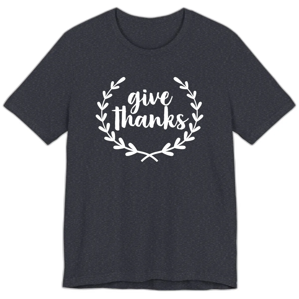 Give Thanks Laurel Wreath Premium T-Shirt in Heather Navy