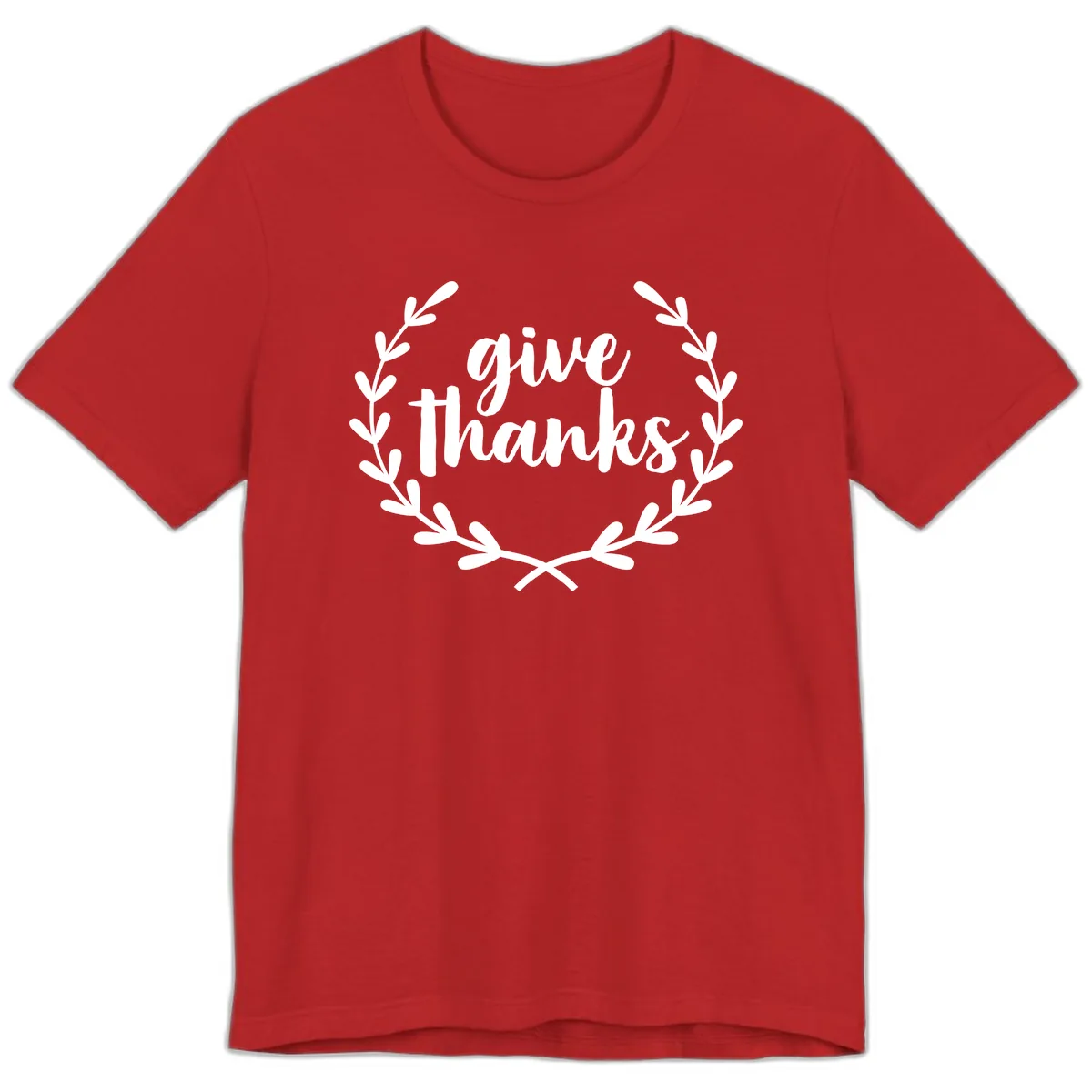 Give Thanks Laurel Wreath Premium T-Shirt in Red