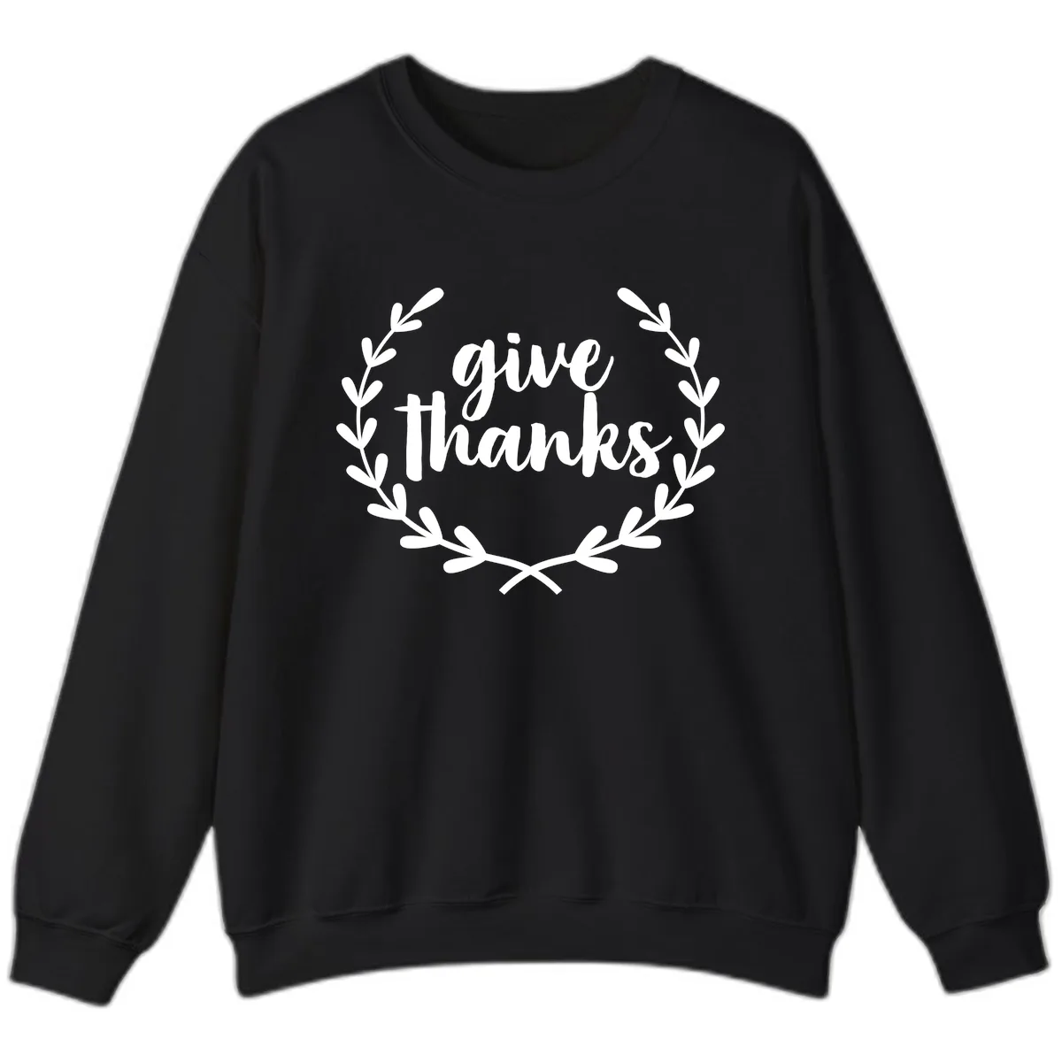 Give Thanks Laurel Wreath Sweatshirt in Black